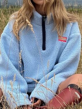 Dairy boy mountain fleece Light Blue Sherpa Quarter-Zip Pullover